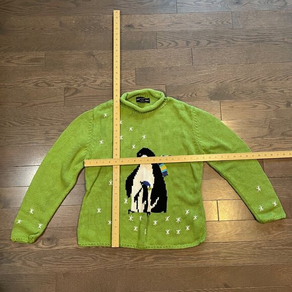 Monterey Bay Knit Penguin Sweater, Green, Size M, knit, long sleeve, scarf - Picture 5 of 8